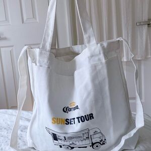 White Corona Tote Bag with Graphic Print